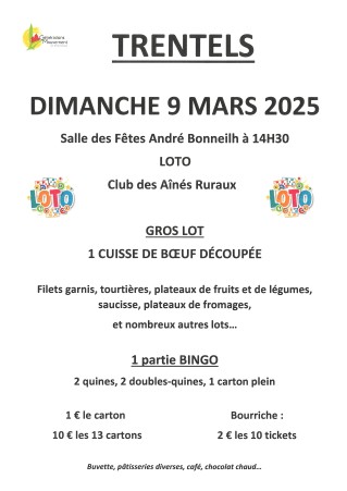 LOTO BINGO DU TREFLE - CLUB DES AÎNES RURAUX